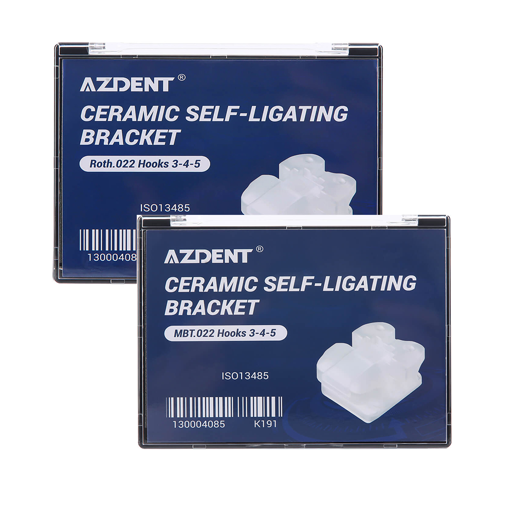 AZDENT Dental Self-ligating Ceramic Brackets Clear Roth/MBT 0.022 with hook 3,4,5 - pairaydental.com