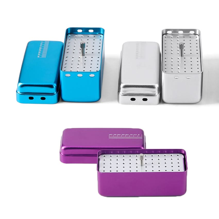 Dental Disinfection Box Holder 72 Holes for FG 1.6mm Burs & Files & FG Polishers Blue/Silver/Purple - pairaydental.com