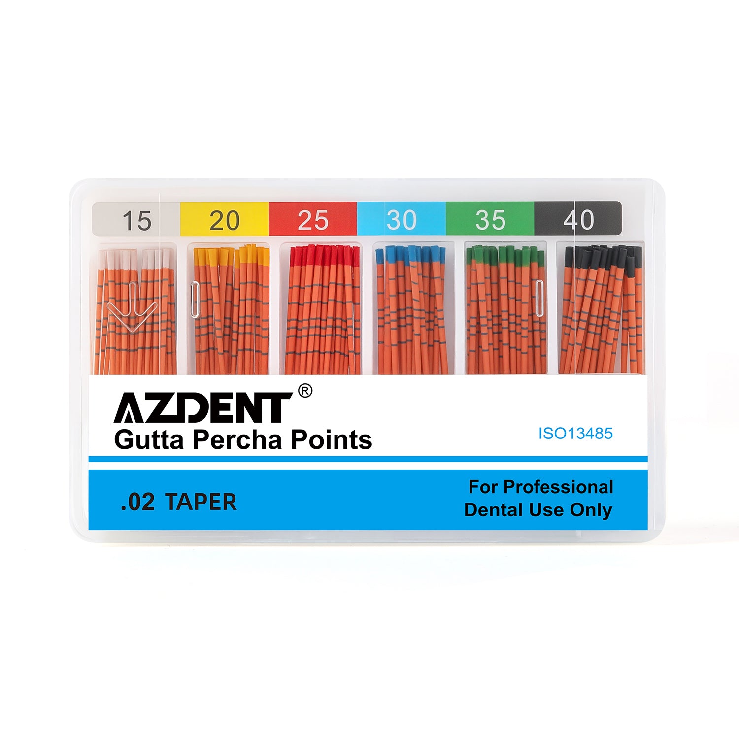 Gutta Percha Points With Scale 0.02 Taper Assorted #15-40 Color Coded 120/Box