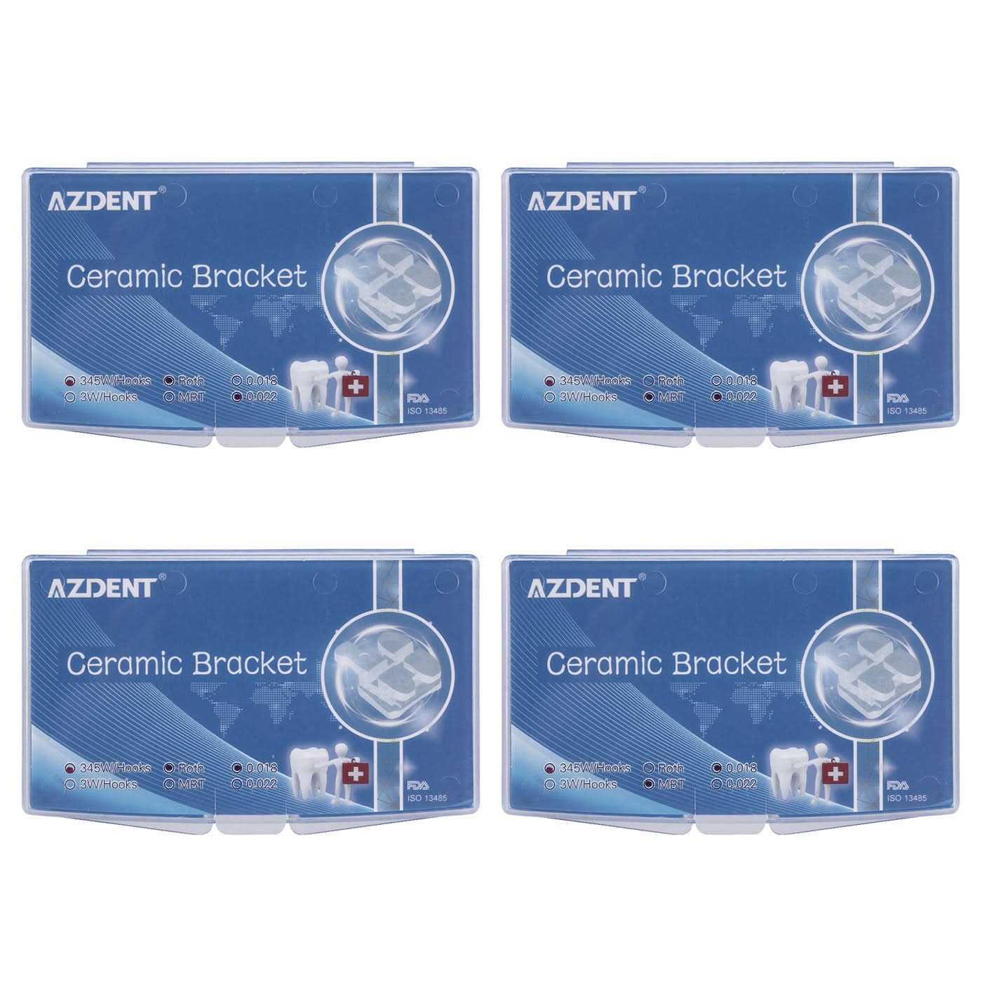 Orthodontic Ceramic Bracket Roth/MBT 018/022 345 Hooks 20pcs/Box - pairaydental.com