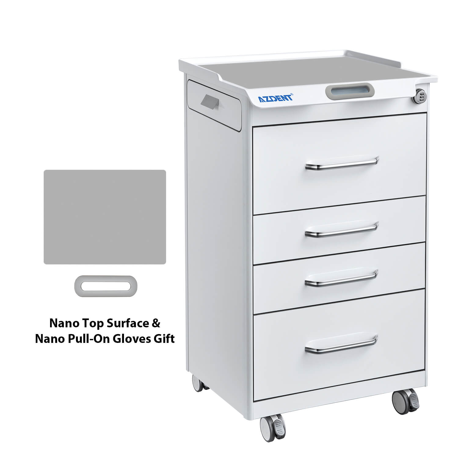 Dental Mobile Cabinet Cart with Hidden Side Auxiliary Drawer Power Socket 4 Drawers - pairaydental.com