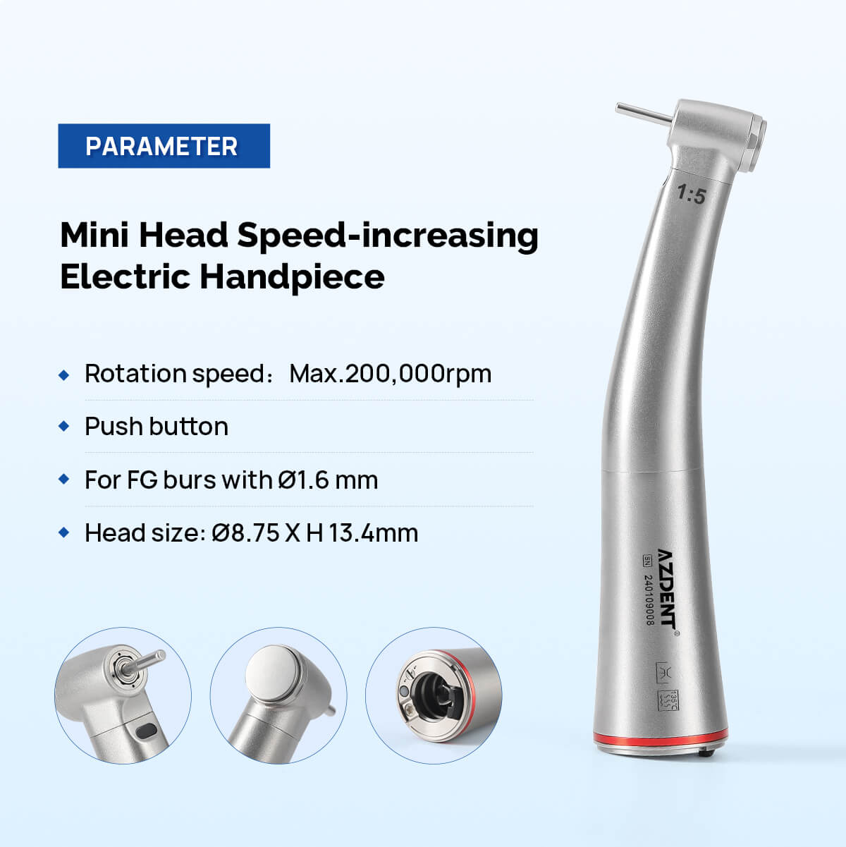 Dental Mini 1:5 Fiber Optic Increase Contra Angle Handpiece Internal Water Quattro Spray - pairaydental.com