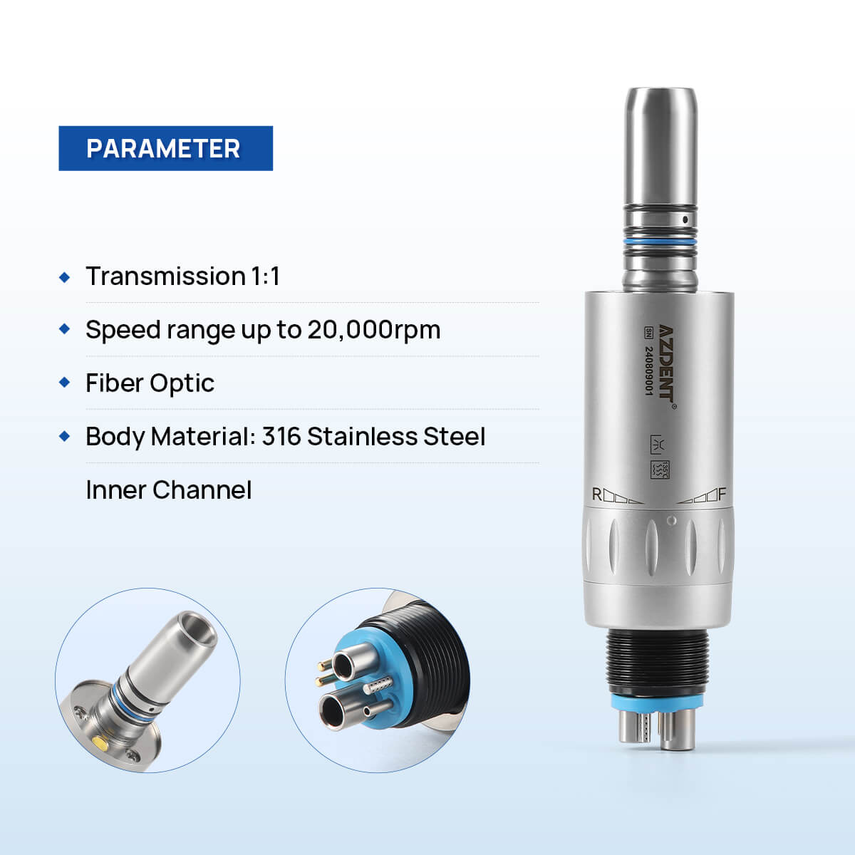 Dental Mini Fiber Optic Air Motor 1:1 Internal Water Spray 6 Hole - pairaydental.com