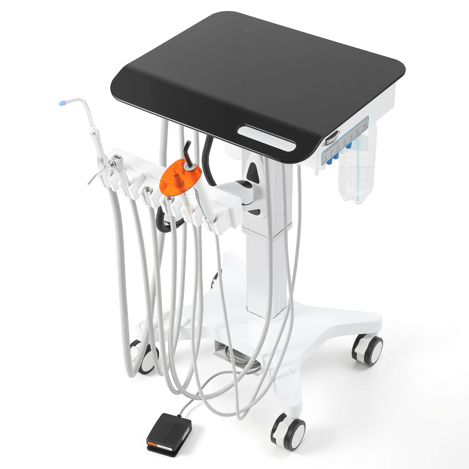 Dental Delivery Unit Mobile Cart 4 Hole Integrated Scaler & Curing Light Adjustable Height Electric Lifting - pairaydental.com