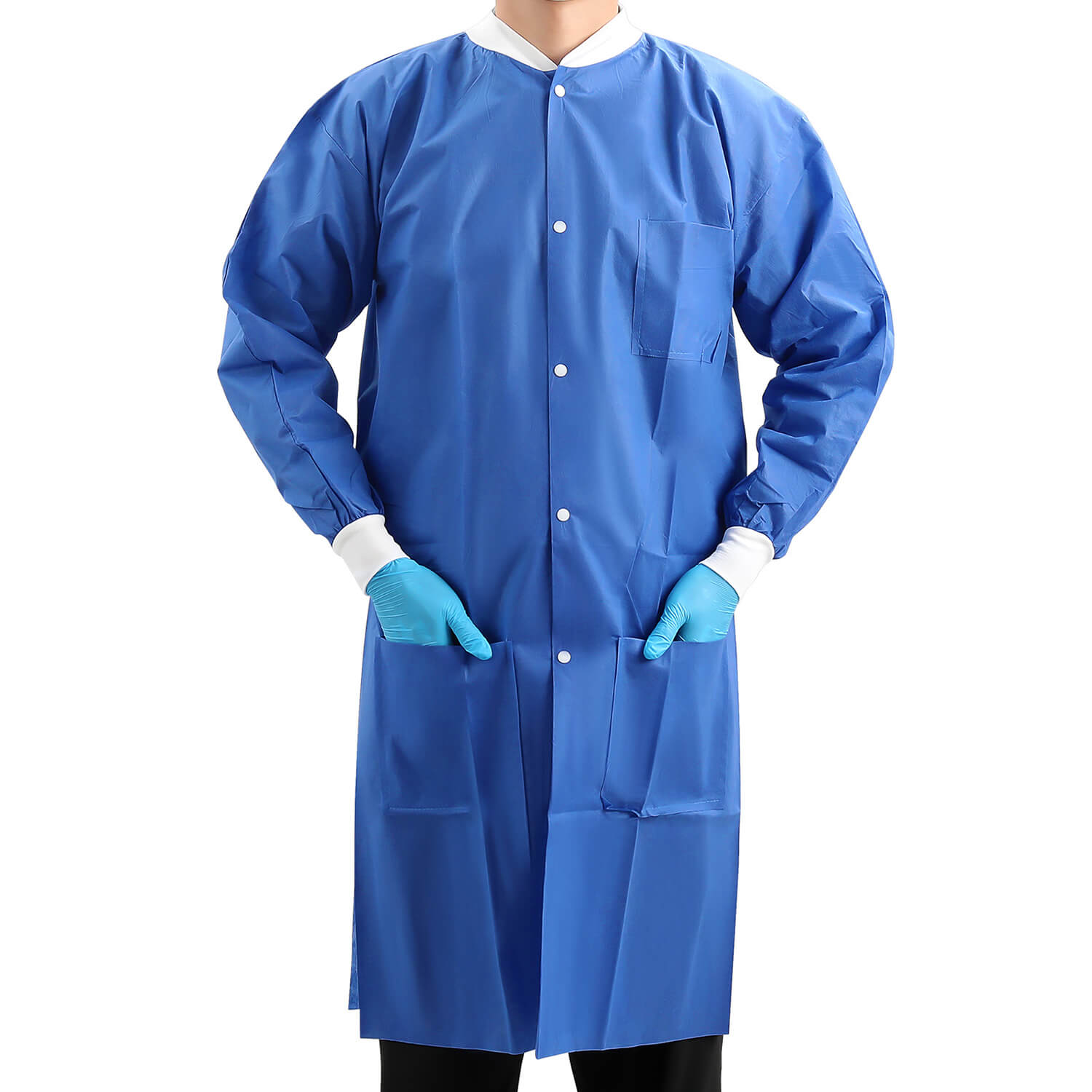 Disposable Lab Coat knee length wth 3 Pockets for Medical Dental Hospital Blue - pairaydental.com