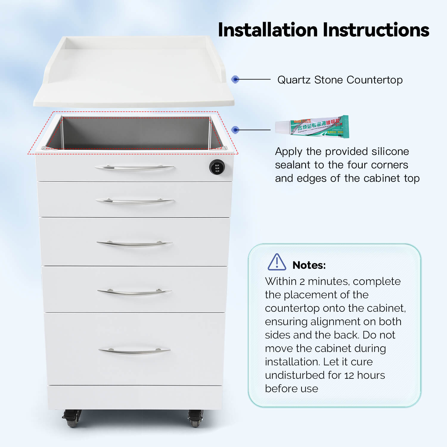 Dental Mobile Cabinet Cart Quartz Countertop and Stainless Steel Four-Drawer - pairaydental.com