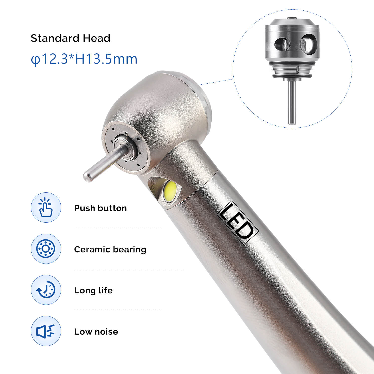 Dental High Speed Handpiece LED Push Button Ceramic Bearing 4 Hole Air Turbine - pairaydental.com