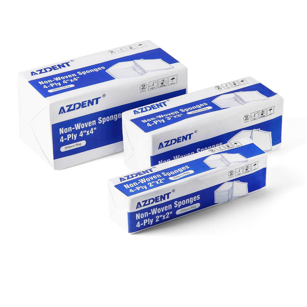 Disposable Dental Gauze Pads Non-Woven Sponge 4-Ply Non-Sterile 3 Sizes 200pcs/Box - pairaydental.com