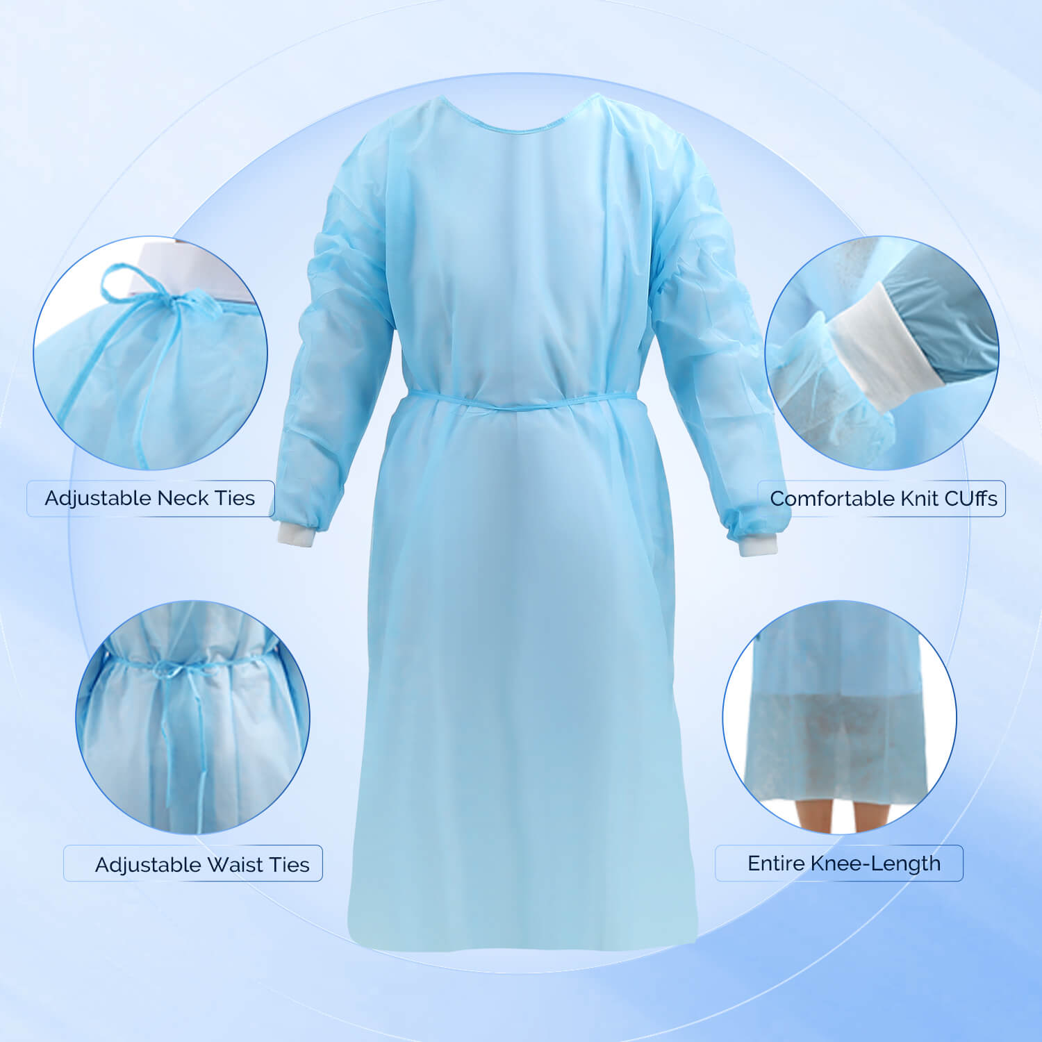 Disposable Isolation Gowns with Knitt Cuffs for Medical Dental Hospital Blue 10pcs/Pack - pairaydental.com