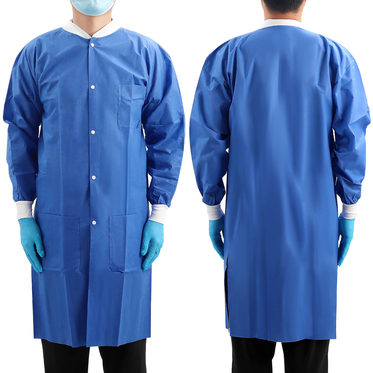 Disposable Lab Coat knee length wth 3 Pockets for Medical Dental Hospital Blue - pairaydental.com