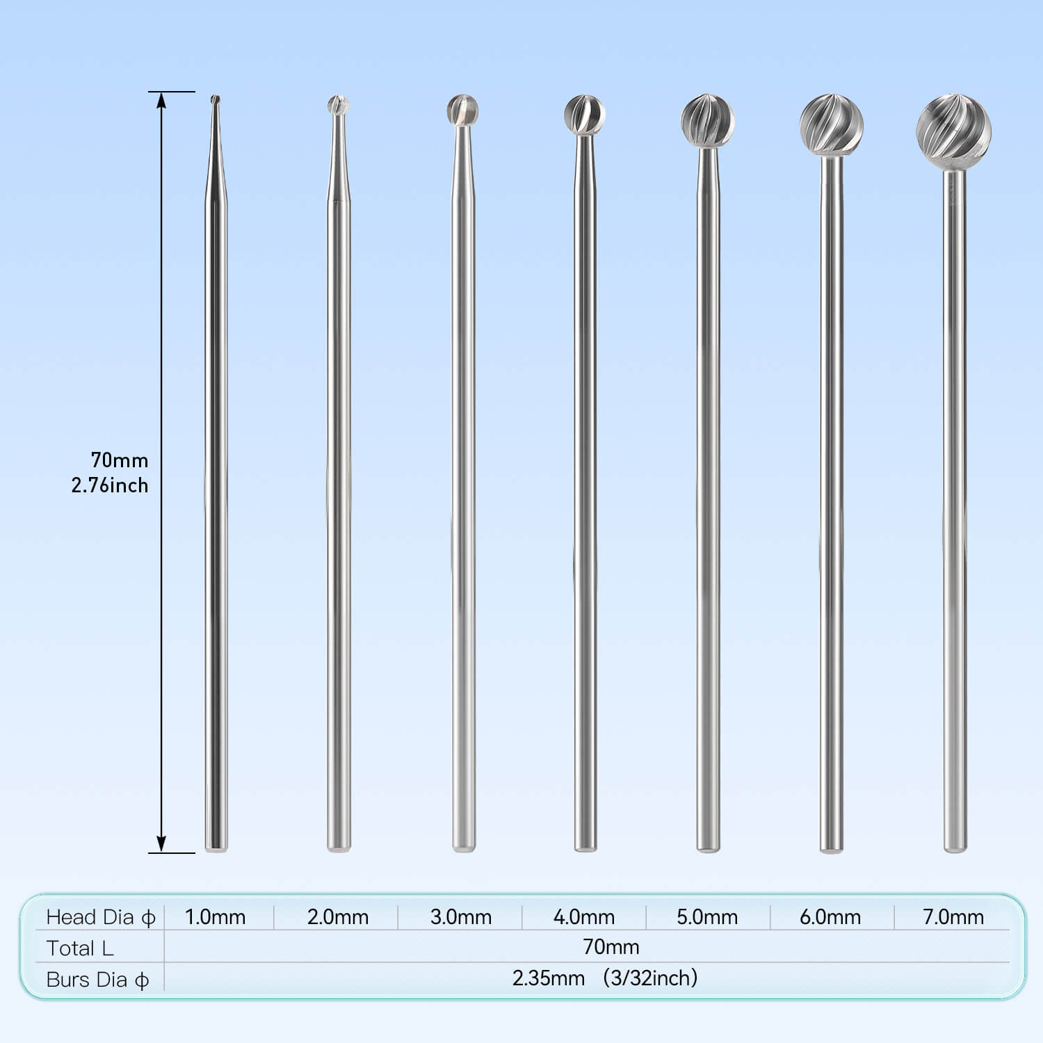 Dental Surgical HP Round Carbide Burs 70mm Head Sizes #1-7 for Oral Surgery & Bone Trimming 1Pc/Box - pairaydental.com