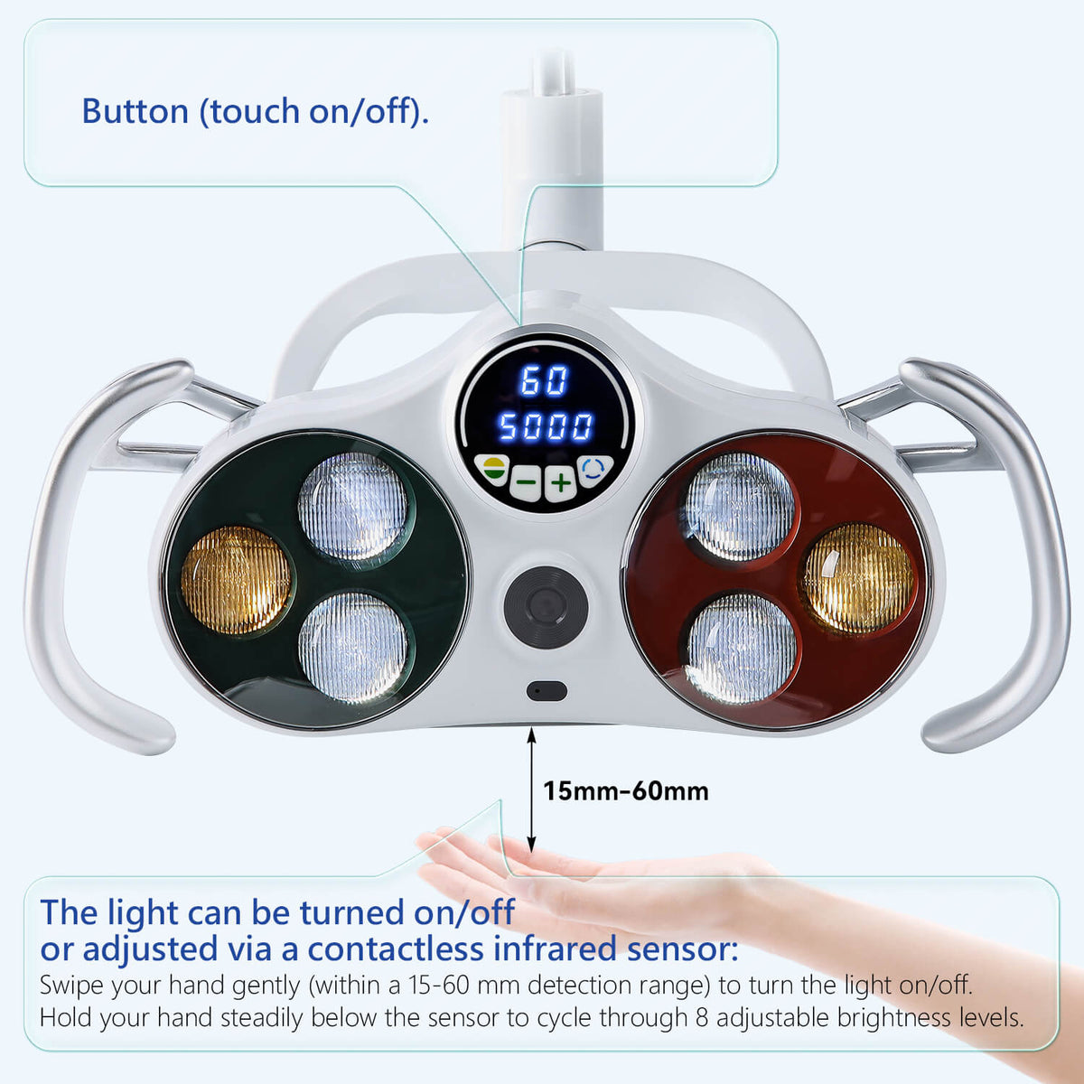 Dental Unit Chair LED Oral Camera Light with LCD Display 6 Lights 10W Dual-Color Adjustable - pairaydental.com