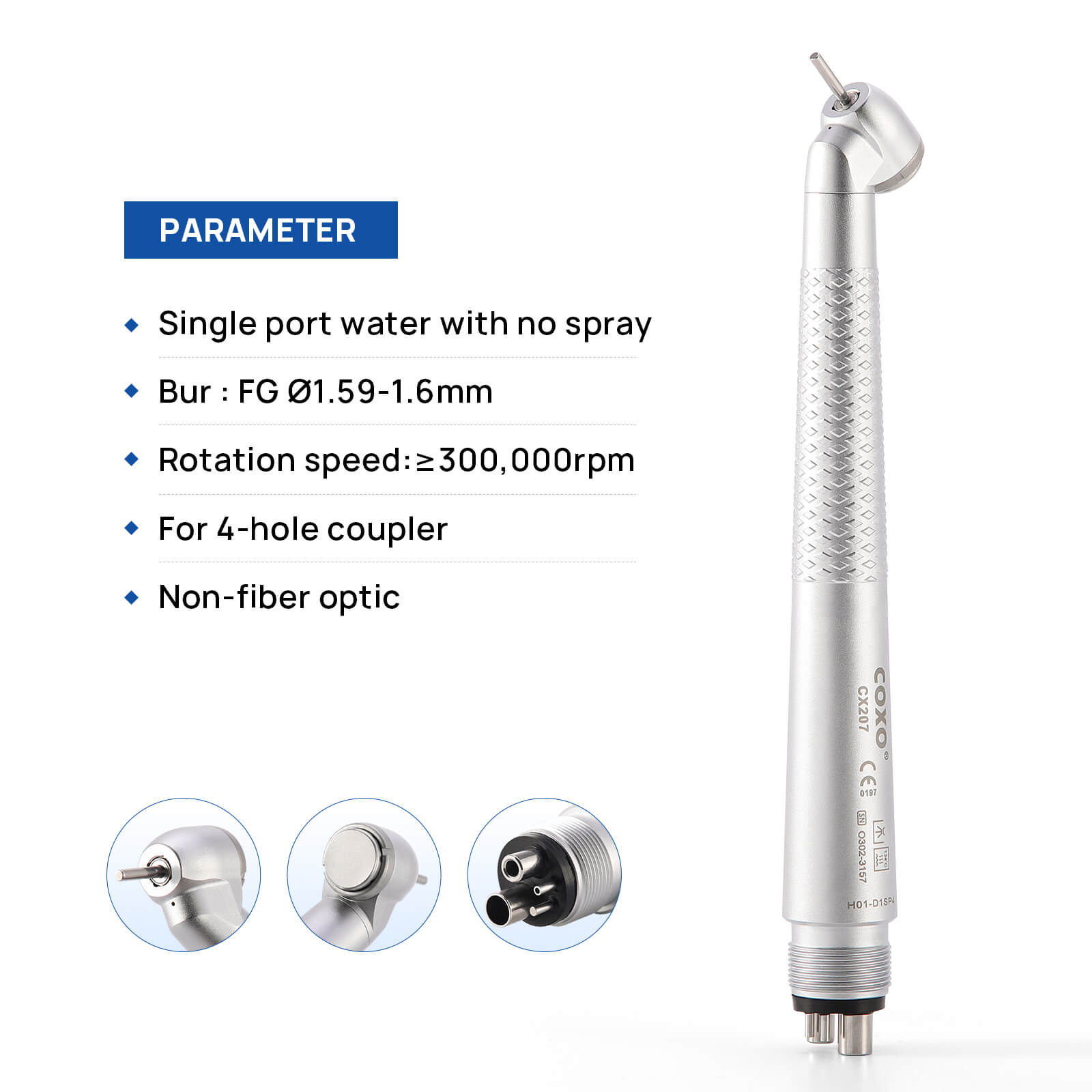 COXO CX207 45° High Speed Air Turbine Handpiece 4 Holes #H01-D1SP4 - pairaydental.com