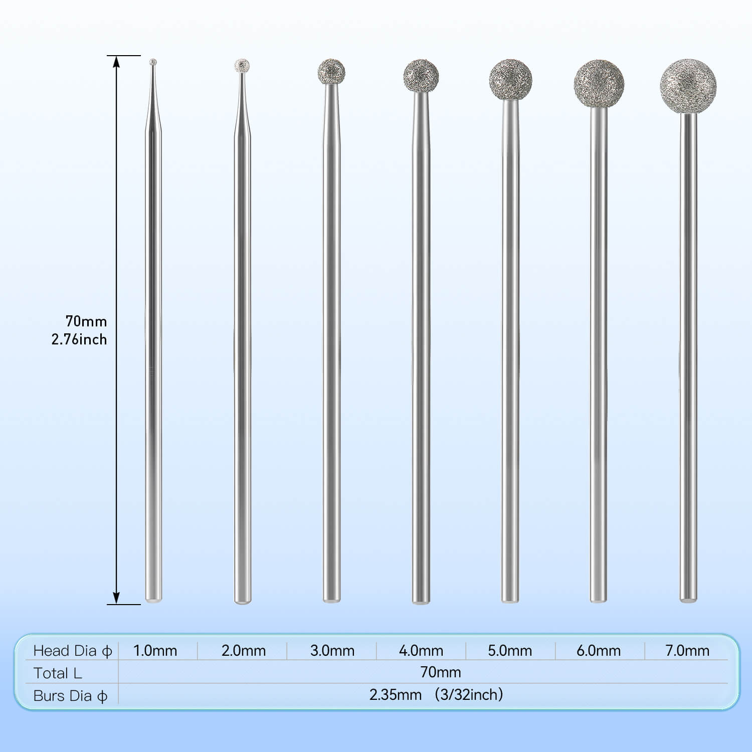 Dental Surgical HP Round Diamond Burs 70mm Head Sizes #1-7 for Oral Surgery & Bone Trimming 1Pc/Box - pairaydental.com