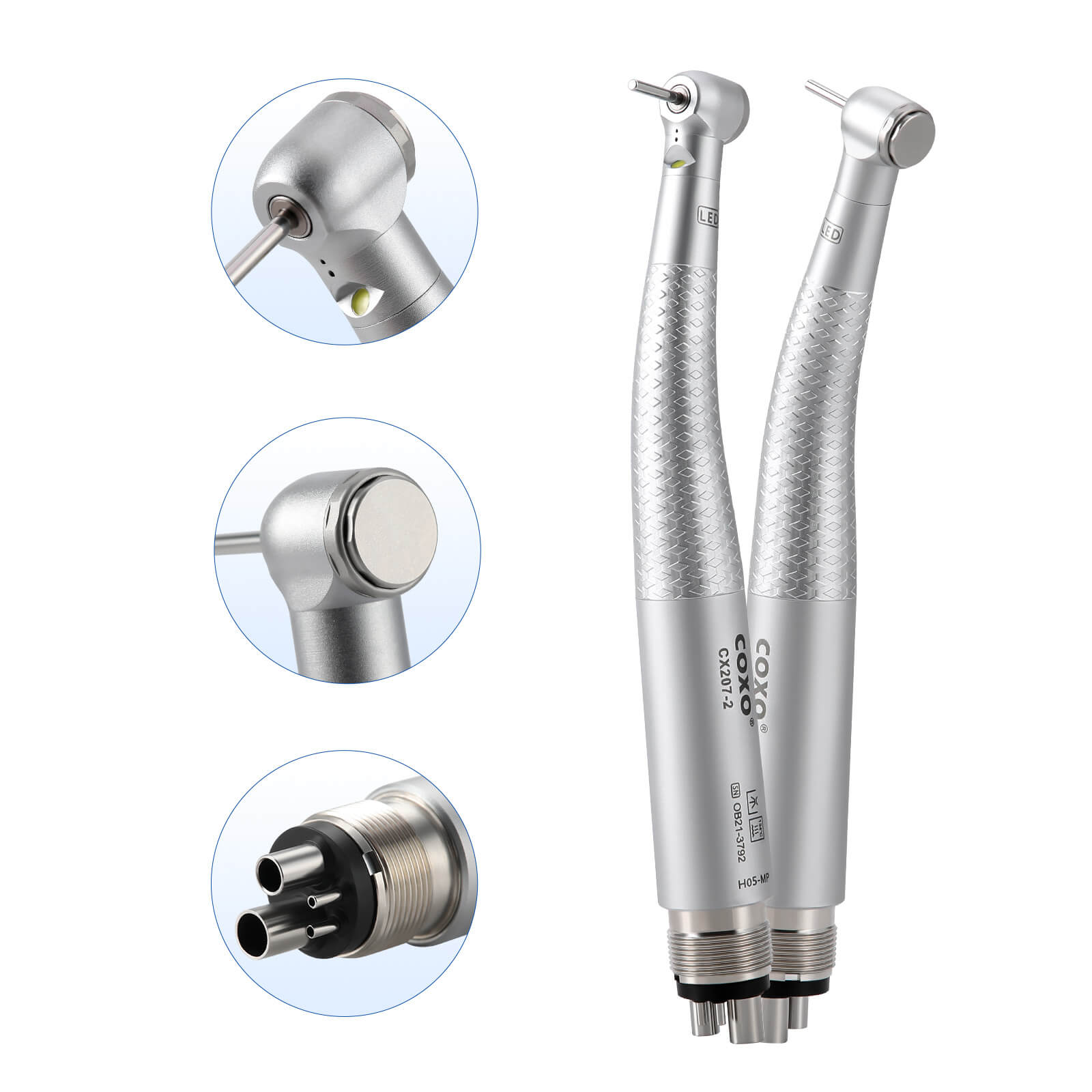 COXO CX207-2 LED High-speed Air Turbine Handpiece with Generator Mini Head 4 Holes Coupler #H05-MP4 - pairaydental.com
