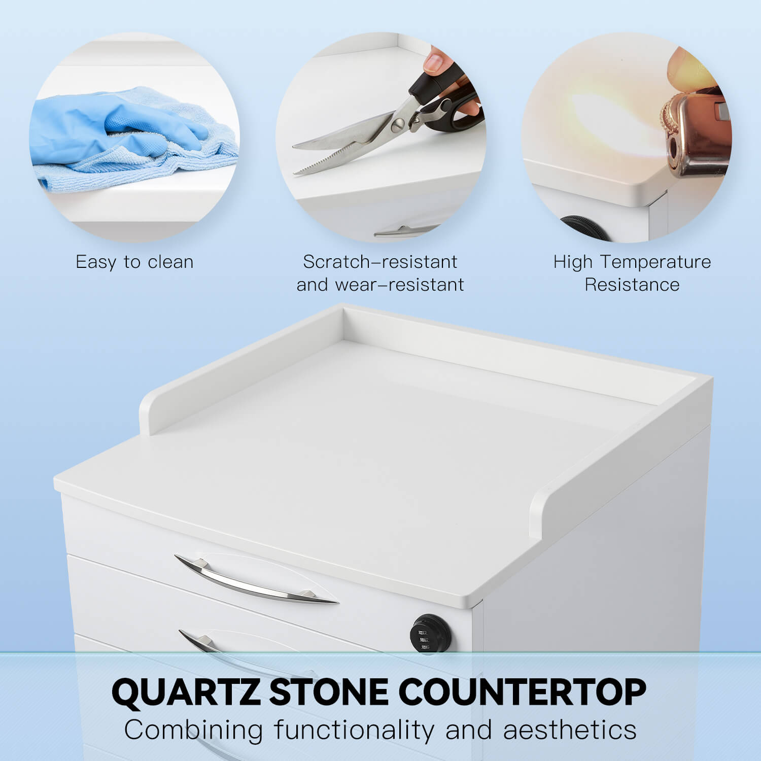 Dental Mobile Cabinet Cart Quartz Countertop and Stainless Steel Four-Drawer - pairaydental.com