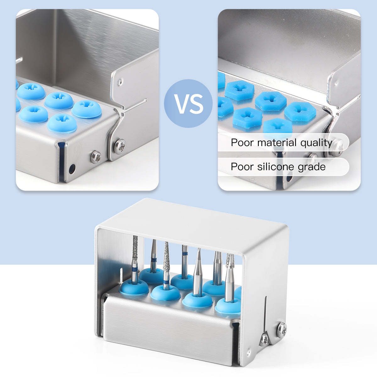 Dental Burs Holder Block Stainless Steel Disinfection Box 8 Holes
