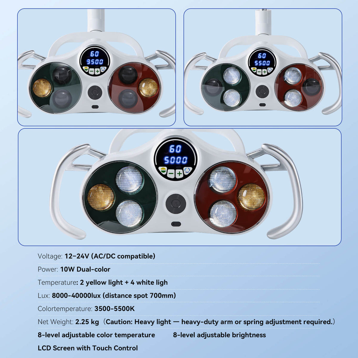 Dental Unit Chair LED Oral Camera Light with LCD Display 6 Lights 10W Dual-Color Adjustable - pairaydental.com
