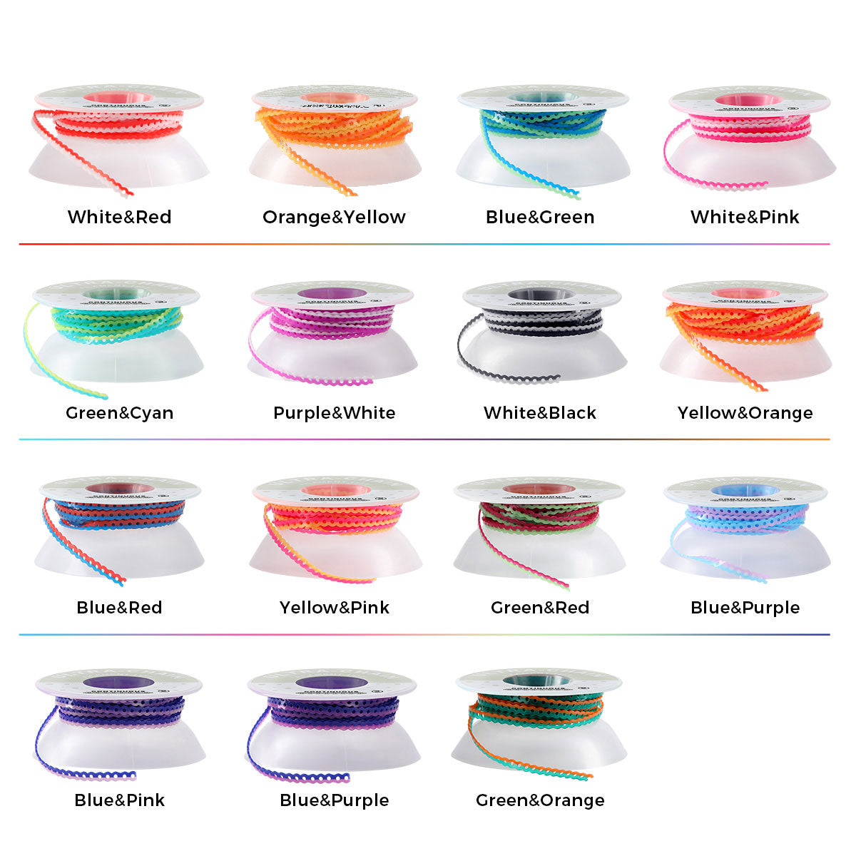 Dental Orthodontic Colored Elastic Power Chains 15 Colors 15 ft/Roll - pairaydental.com