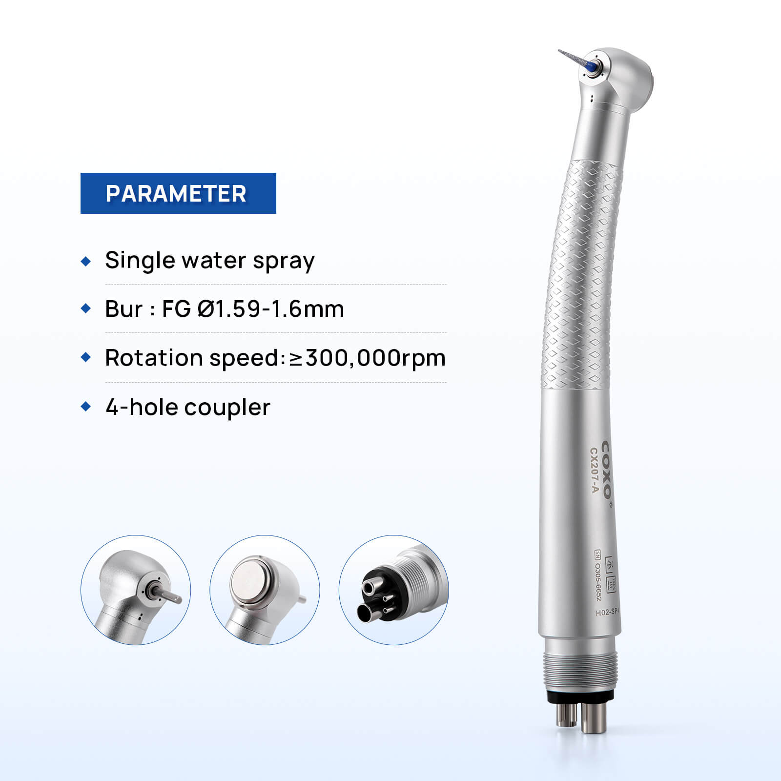 COXO CX207-A Anti-retraction High Speed Air Turbine Handpiece 4 Hole Coupler #H02-SP4 - pairaydental.com