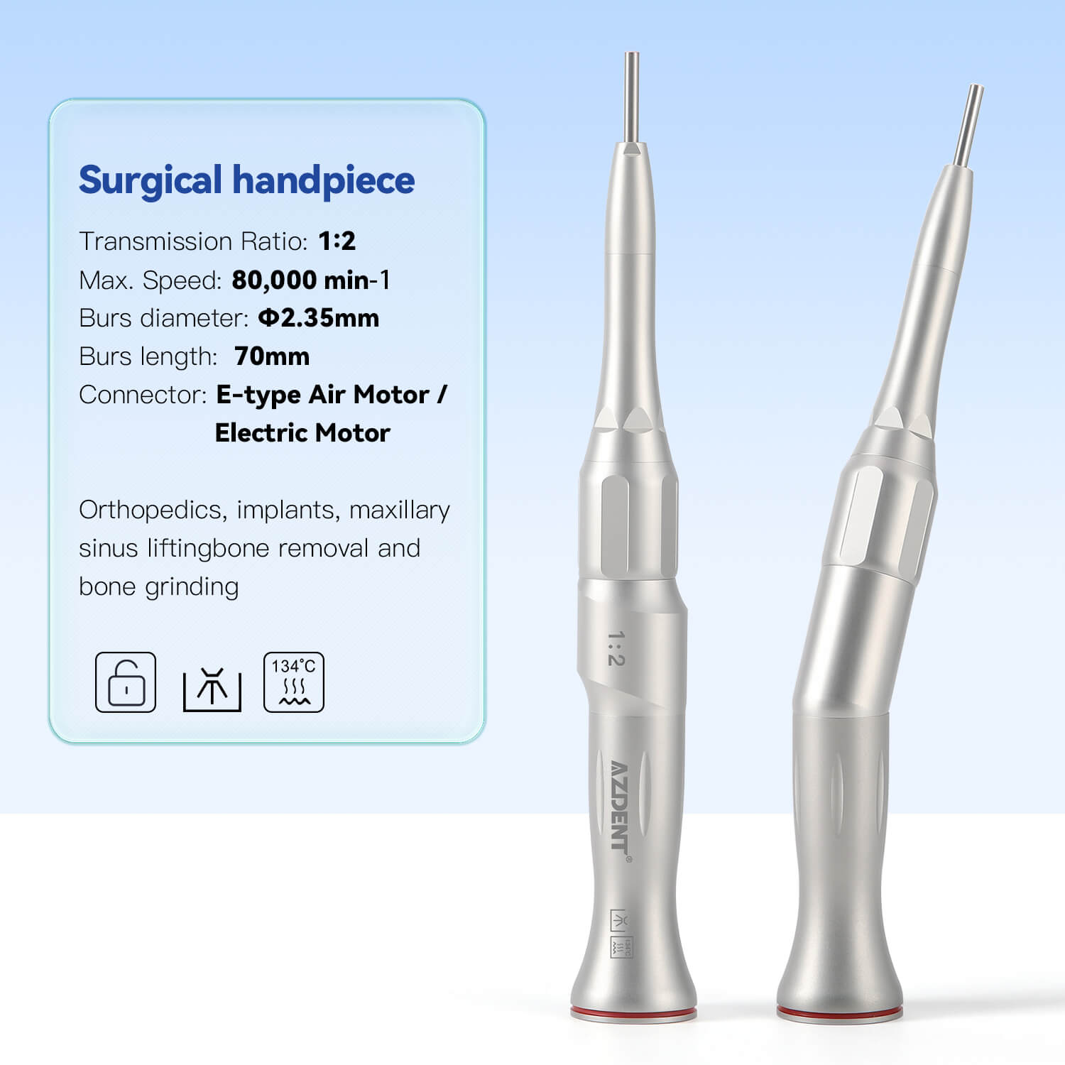 Dental 1:2 Surgical Osteotomy Low Speed 20° Contra Angle /Straight Handpiece External Water Spray - pairaydental.com