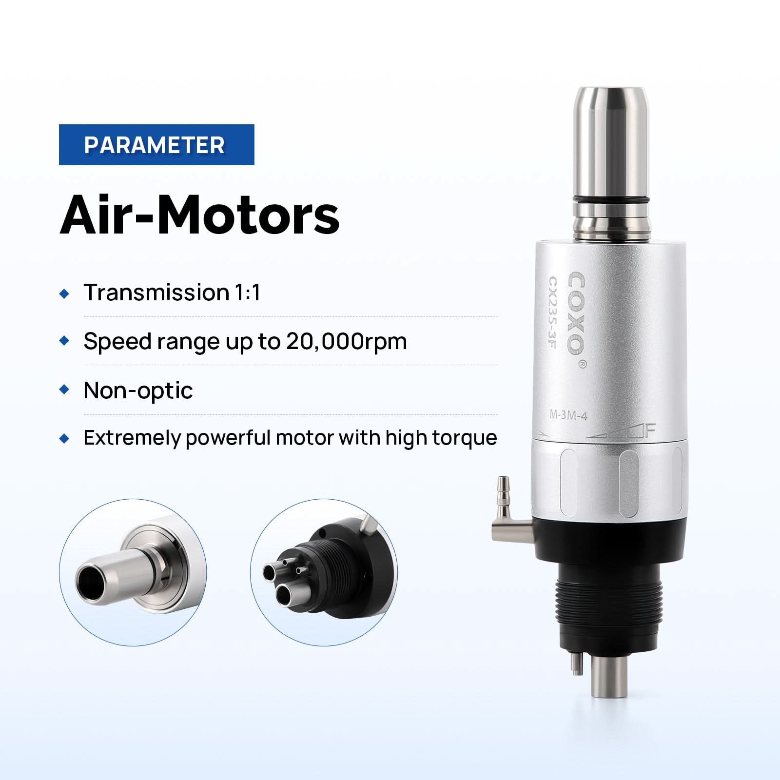 COXO 1:1 External Dental Low Speed Handpiece Air Motor 4 Holes #M-3M4 - pairaydental.com
