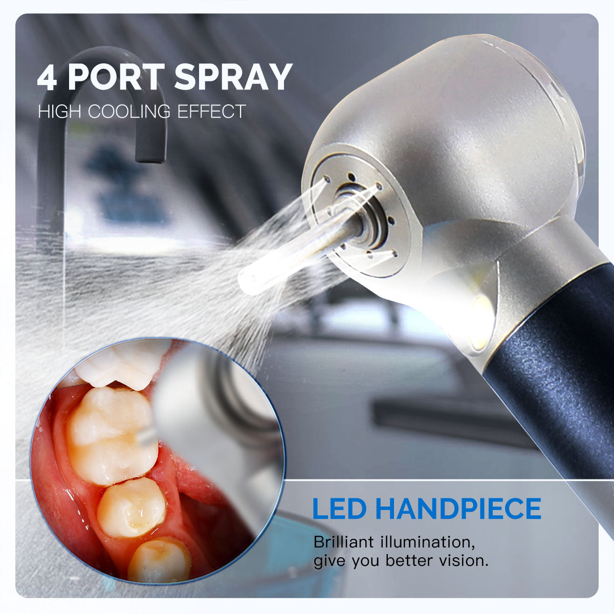 LED High Speed Handpiece E-generator with 4 Hole Quick Coupler - pairaydental.com
