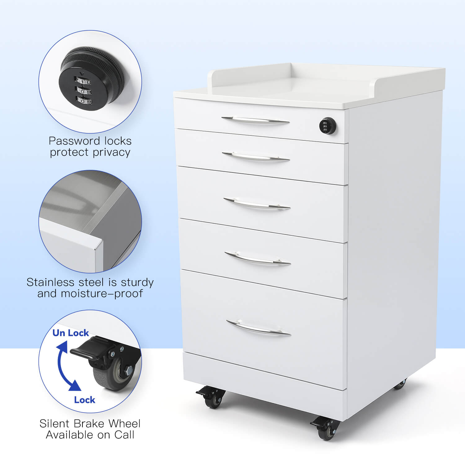 Dental Mobile Cabinet Cart Quartz Countertop and Stainless Steel Four-Drawer - pairaydental.com