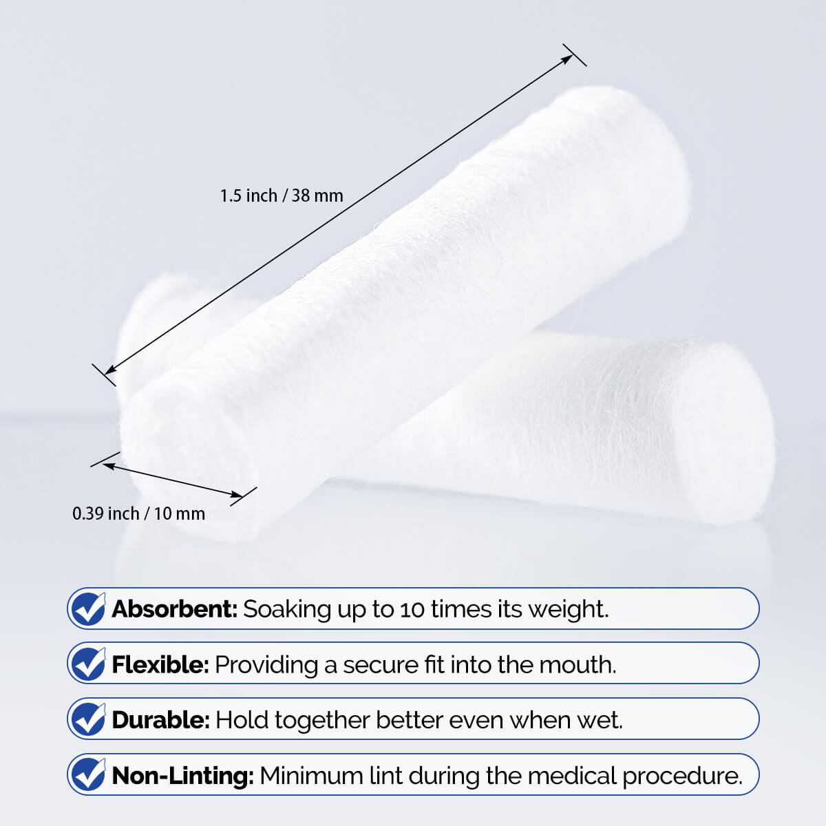 Disposable Dental Cotton Roll 1.5"x 3/8" High Absorbent Non-Sterile 1000pcs/Pack - pairaydental.com