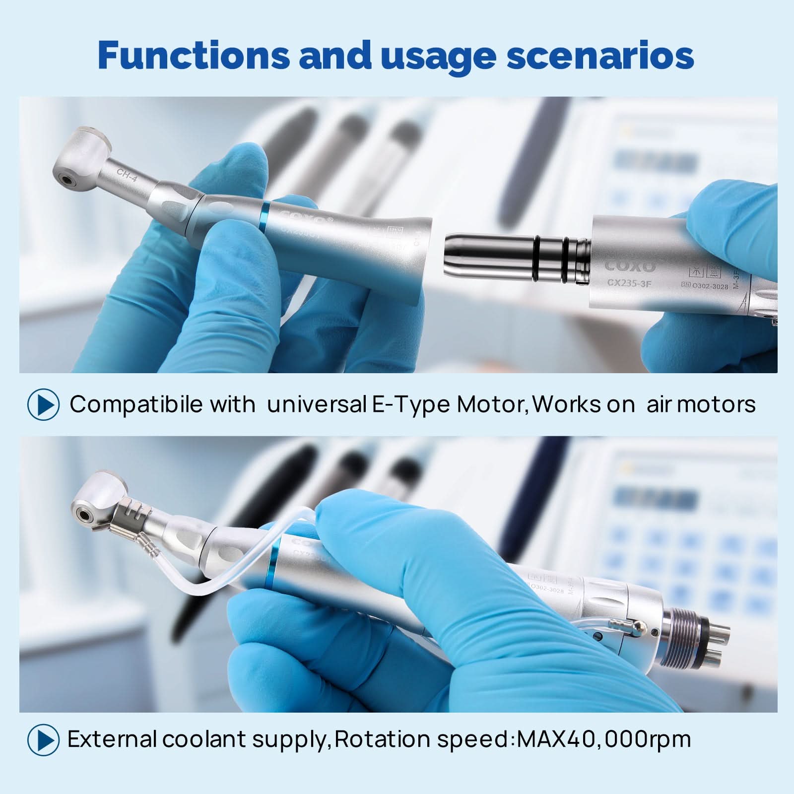 COXO 1:1 External Dental Low Speed Contra Angle Handpiece Push Button #C1-4 - pairaydental.com
