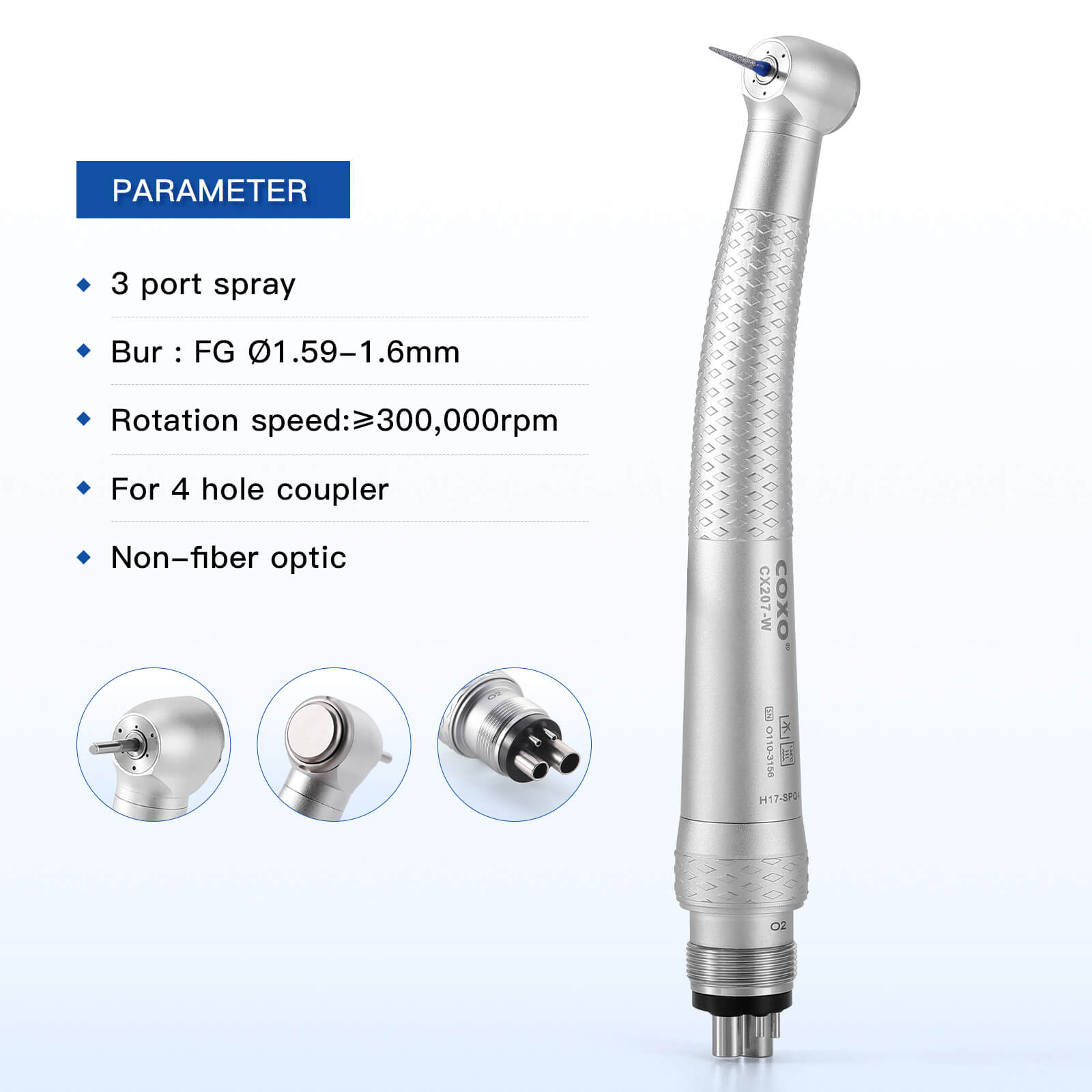 COXO CX207-W High Speed Air Turbine Handpiece with 4 Holes Quick Coupler