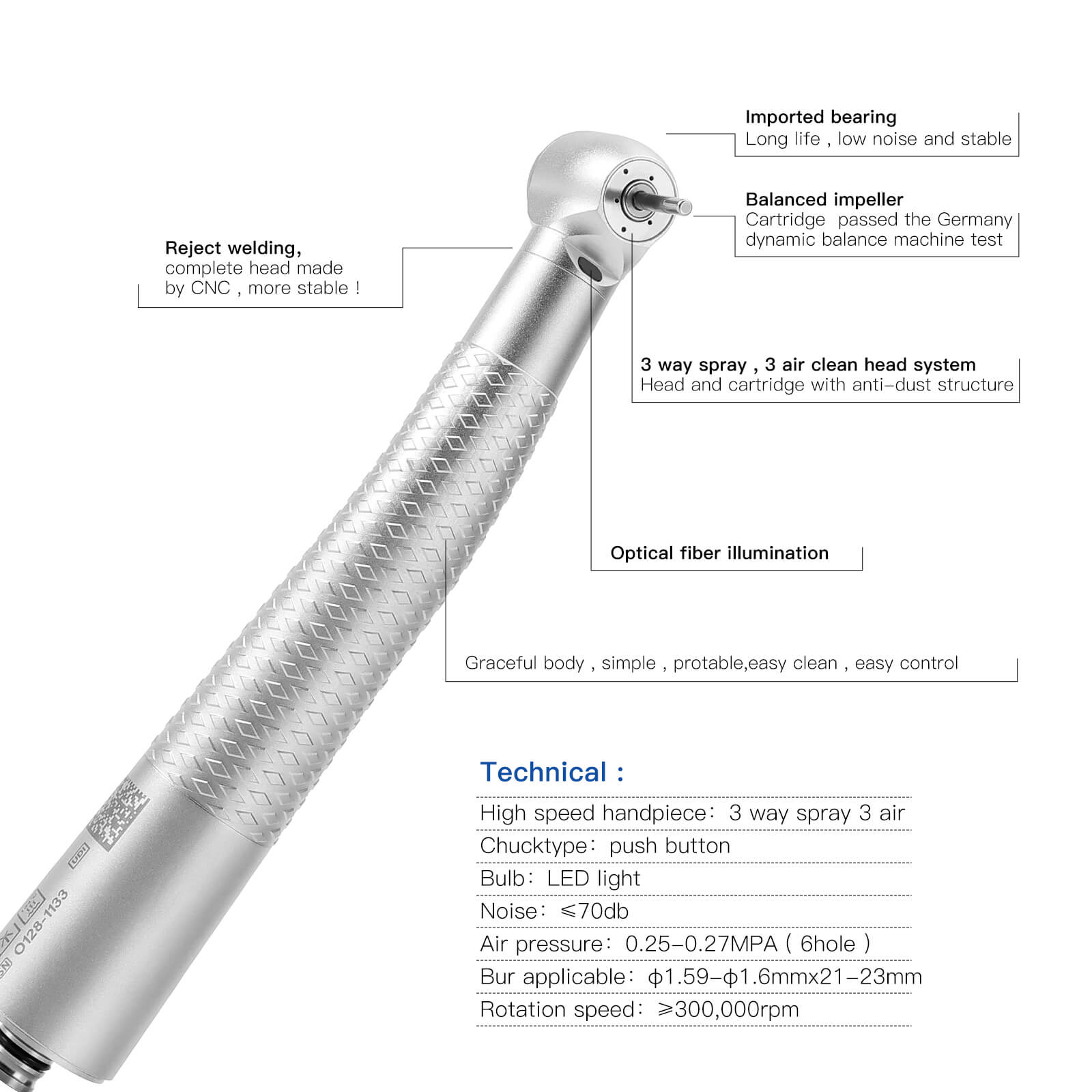 COXO CX207-G High Speed Air Turbine Handpiece Fiber Optic & 6 Holes LED Quick Coupler - pairaydental.com