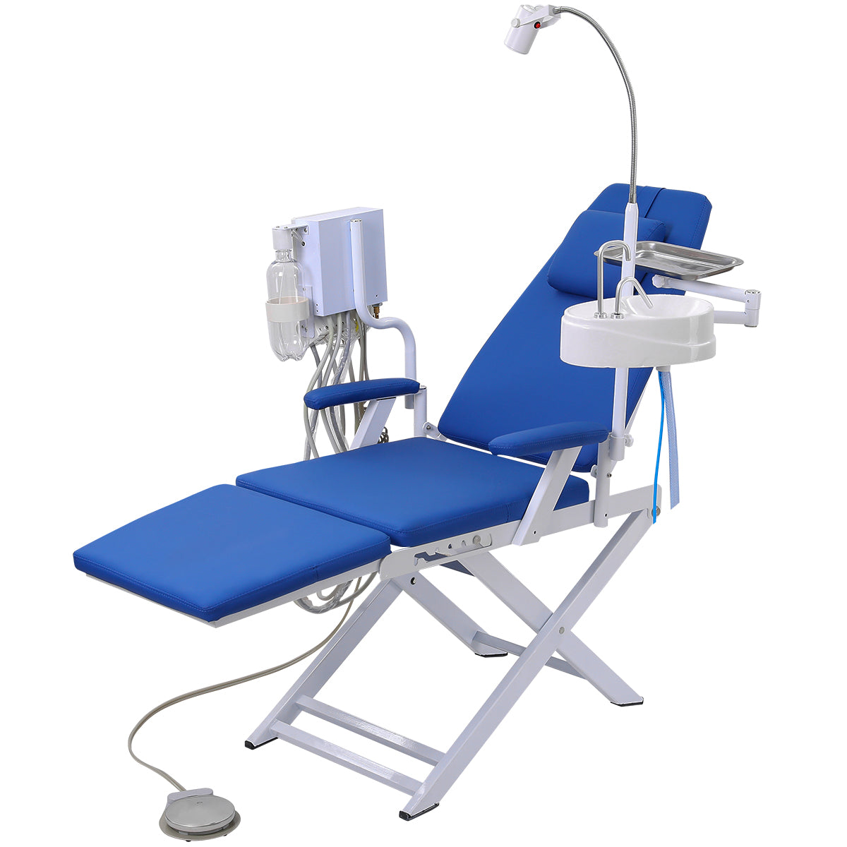 4 Holes Dental Portable Folding Chair LED Light with Turbine Unit Blue - pairaydental.com