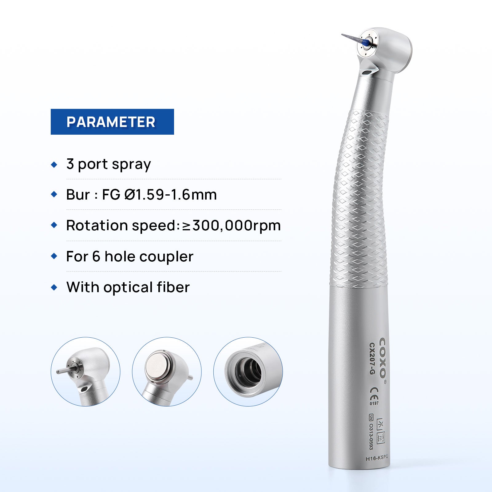 COXO CX207-G Fiber Optic High Speed Air Turbine Handpiece & 6 Holes LED Quick Coupler - pairaydental.com