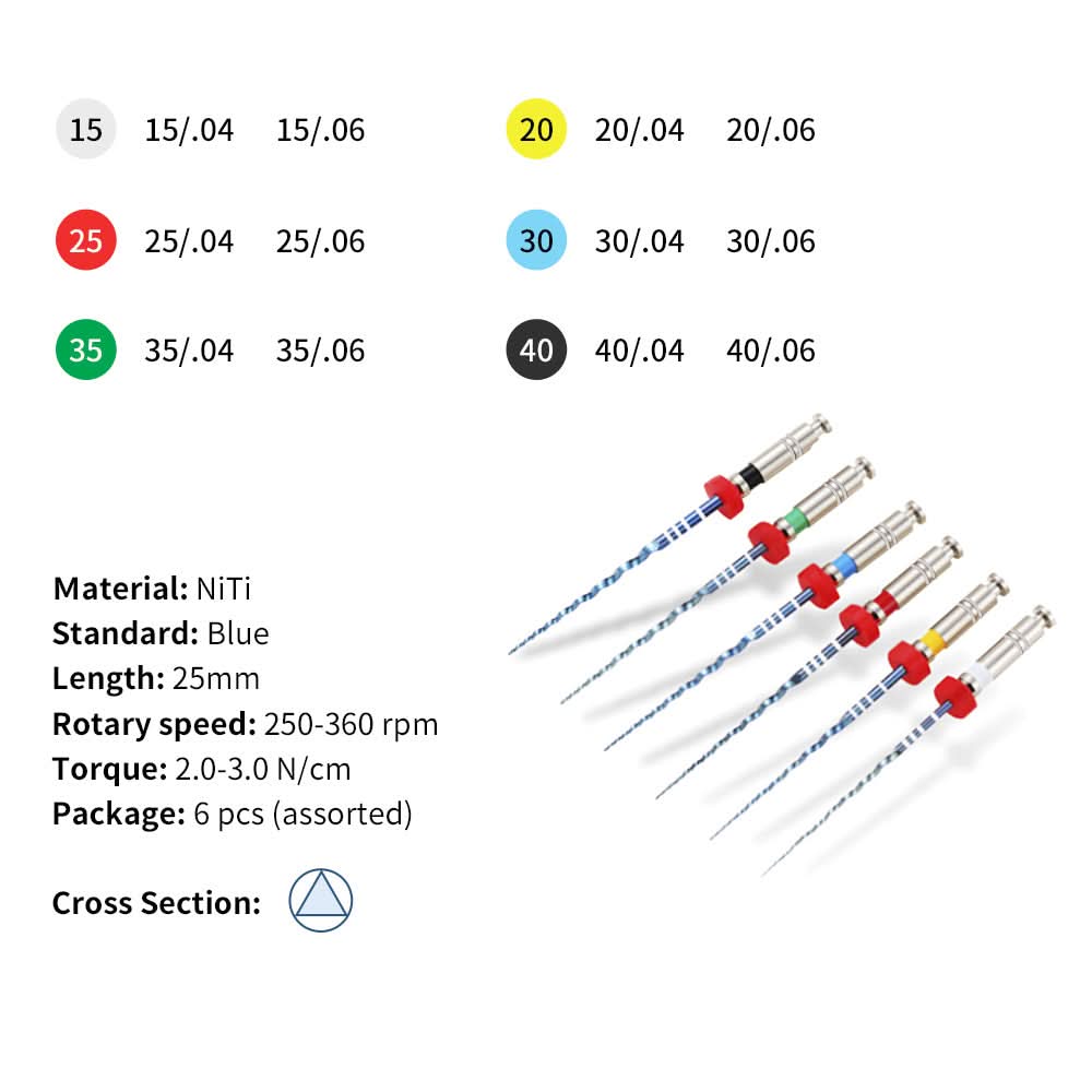 Dental Endo Blue Engine Use Rotary File 21/25mm Taper.04/.06 #15-40 6pcs/Pack - pairaydental.com
