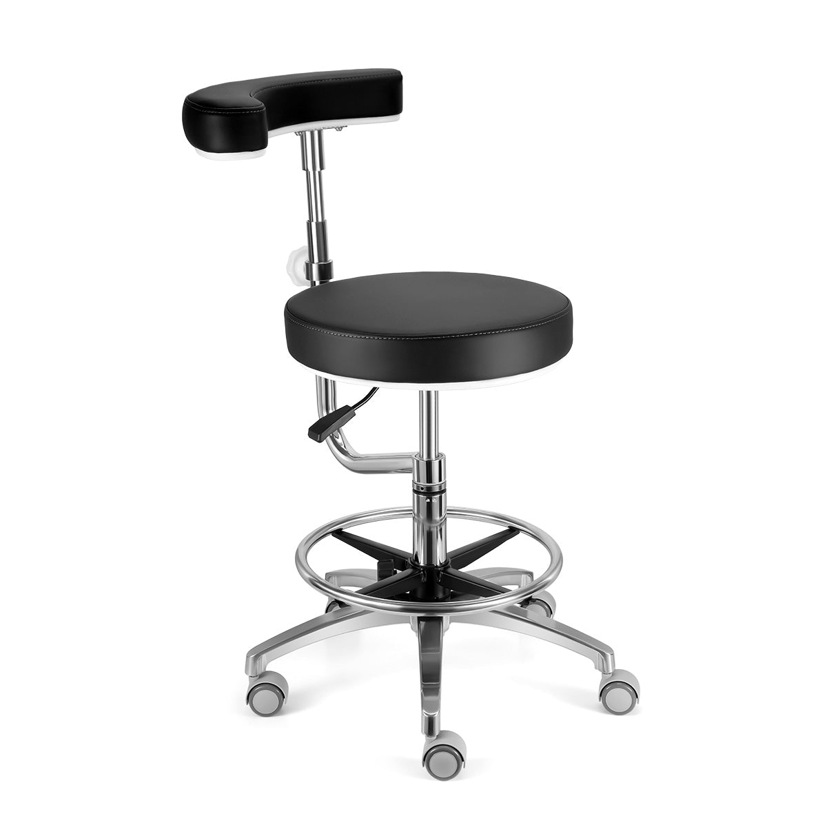 Dental Assistant Stool Chair Armrest Height Adjustable 360° Rotated Black - pairaydental.com