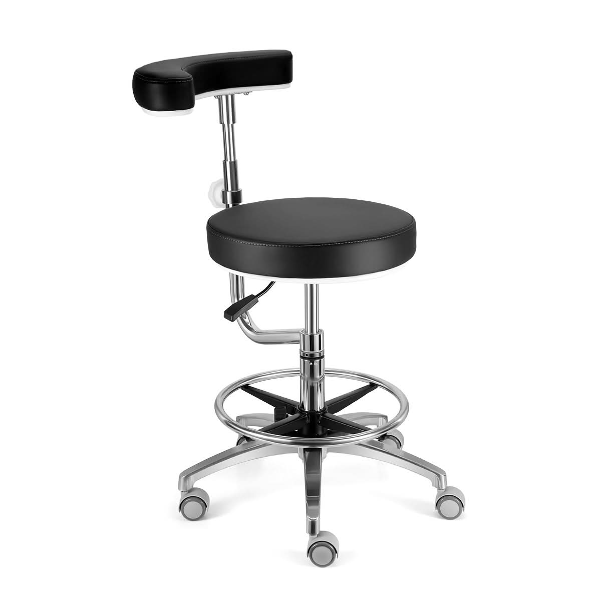 Dental Black Assistant Stool Adjustable Hydraulic Rolling Chair W/ Backrest