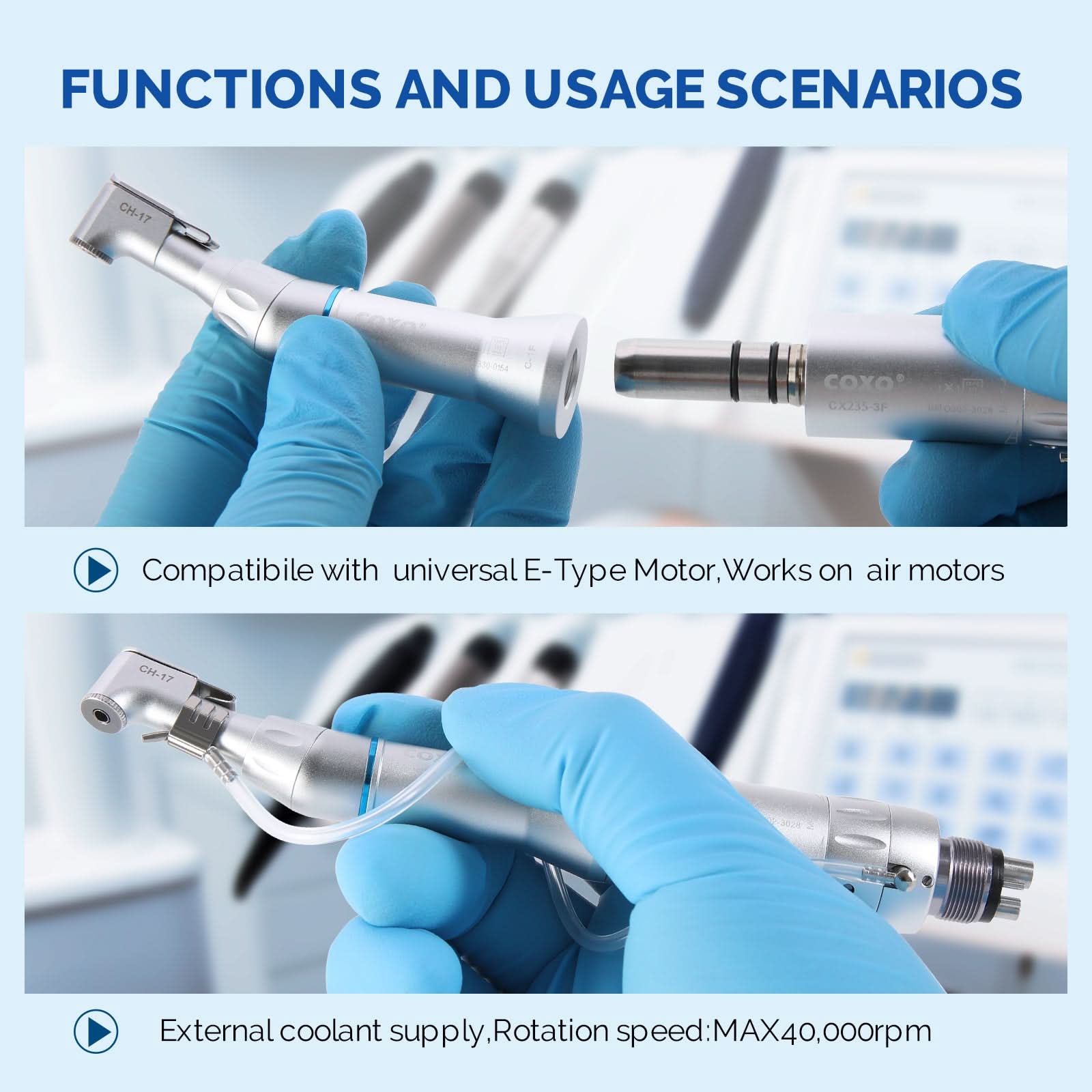 COXO 1:1 Dental Low Speed Handpiece External Contra Angle #C-1F - pairaydental.com