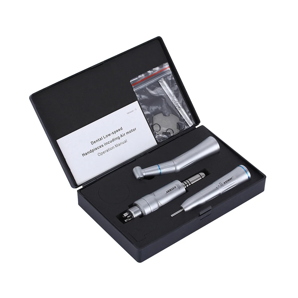 1:1 Low Speed Contra Angle & Straight Handpiece & 4 Holes Internal Water Spray Air Motor Set