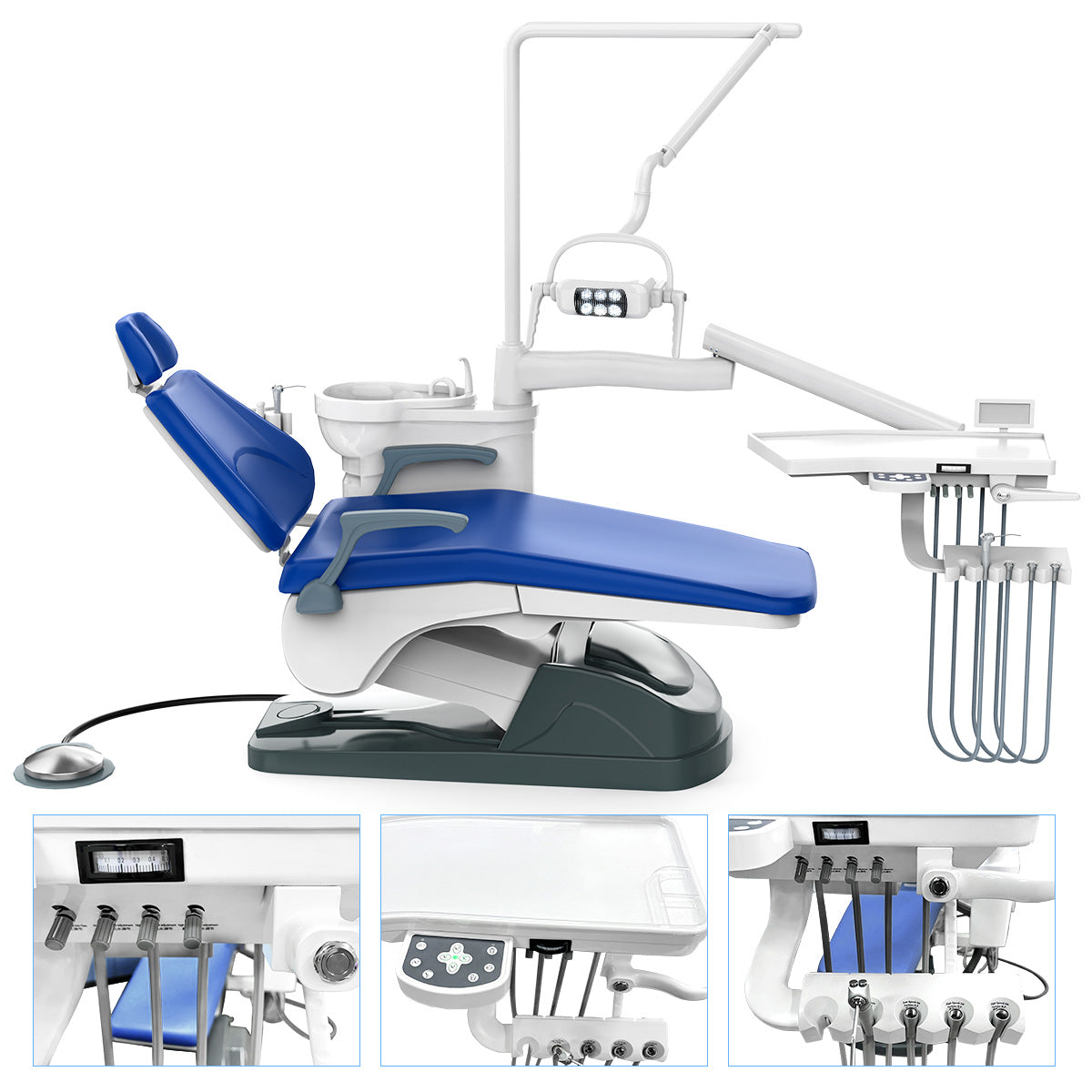Dental Chair Unit Computer Controlled with Stool Sapphire Blue Hard Leather