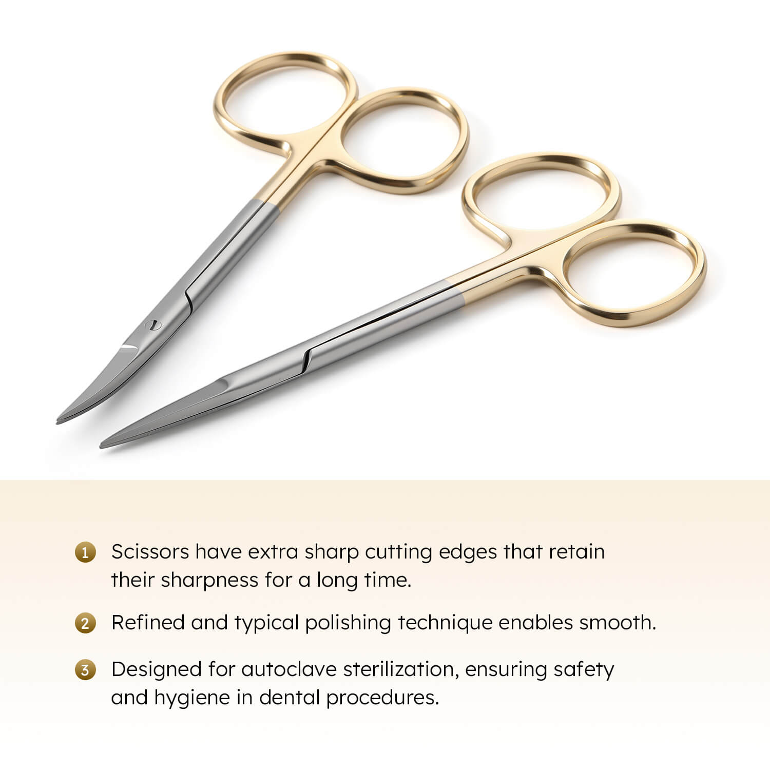 Dental Surgical Gum Tissue Scissors Curved/Straight Gold Handle Stainless Steel 11.5cm(4.52") - pairaydental.com