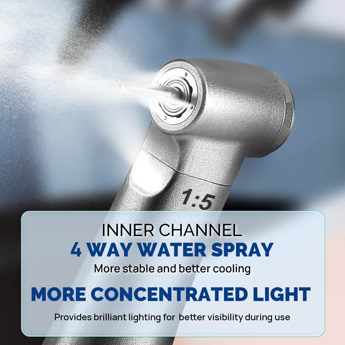 Dental Mini 1:5 Fiber Optic Increase Contra Angle Handpiece Internal Water Quattro Spray - pairaydental.com