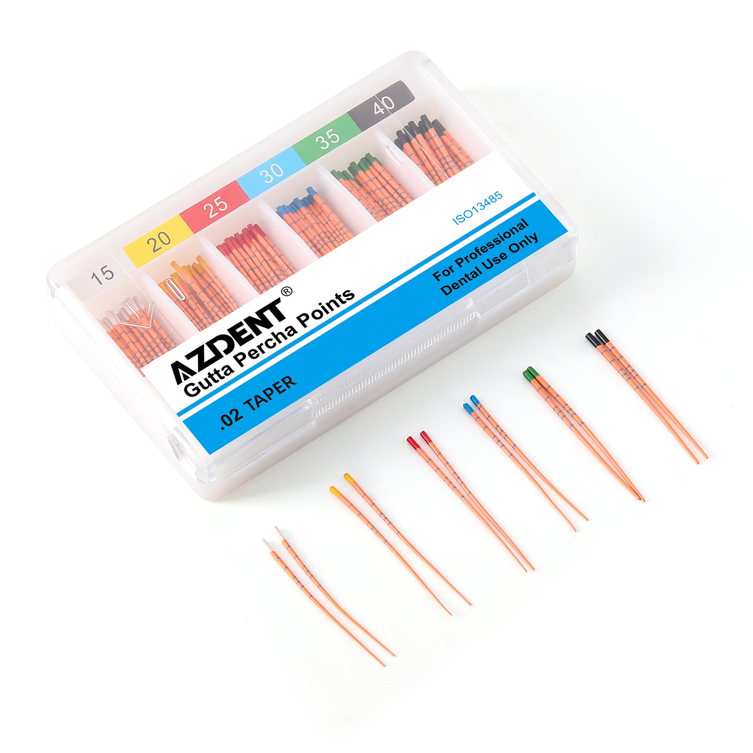 Gutta Percha Points With Scale 0.02 Taper Assorted #15-40 Color Coded 120/Box
