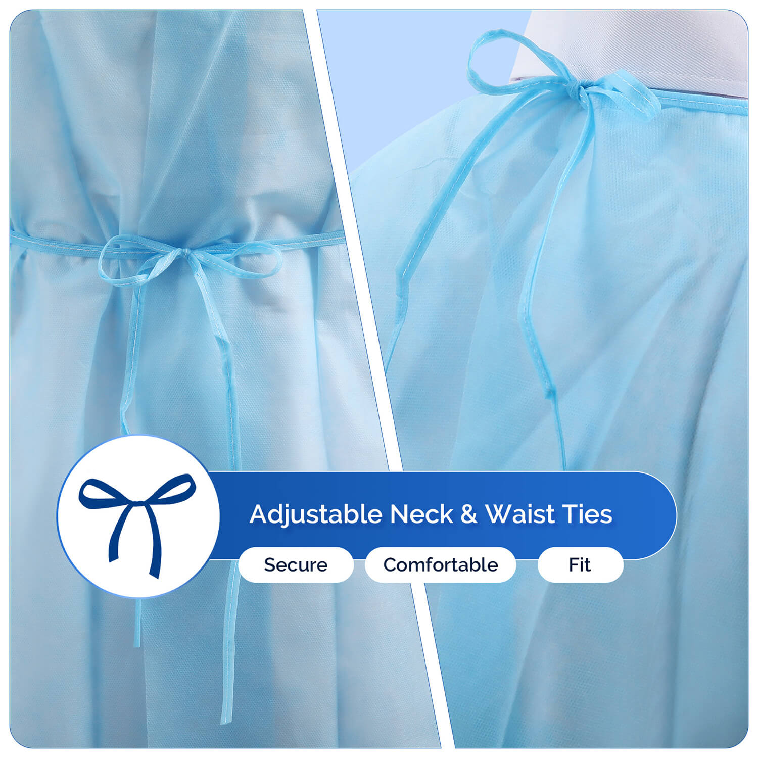 Disposable Isolation Gowns with Knitt Cuffs for Medical Dental Hospital Blue 10pcs/Pack - pairaydental.com
