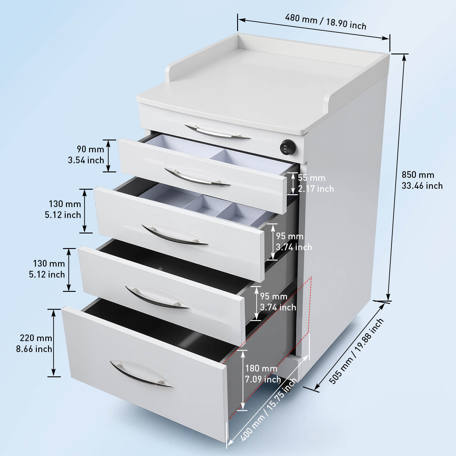 Dental Mobile Cabinet Cart Quartz Countertop and Stainless Steel Four-Drawer - pairaydental.com