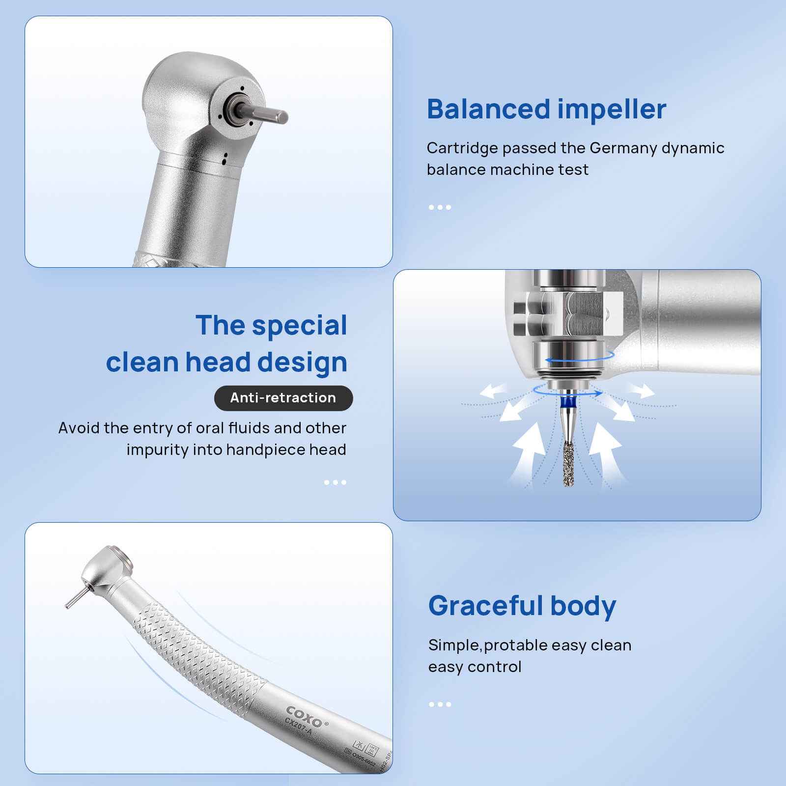 COXO CX207-A Anti-retraction High Speed Air Turbine Handpiece 4 Hole Coupler #H02-SP4