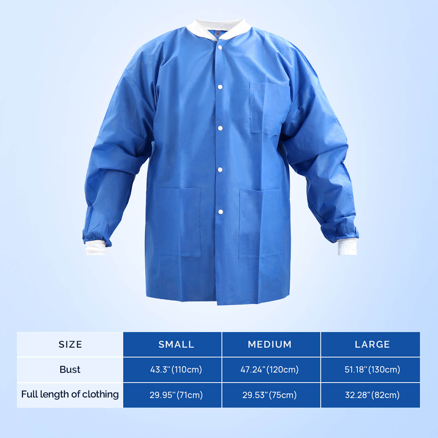 Disposable Lab Jacket with Knit Cuffs & Collar 3 Pocket SMS S/M/L - pairaydental.com