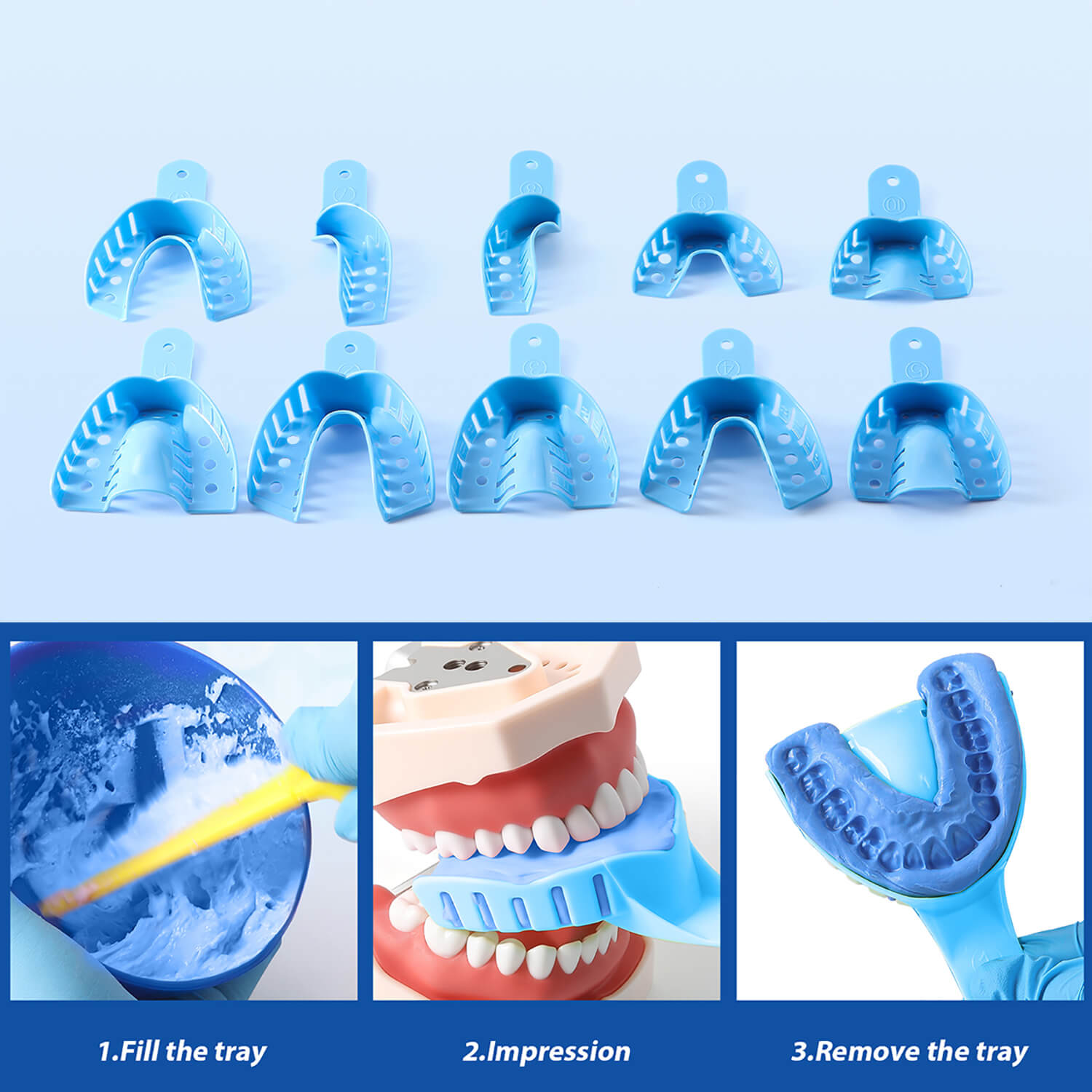 Dental Impression Trays Perforated & Autoclavable Plastic 12 Pcs/Bag 10 Sizes Available - pairaydental.com