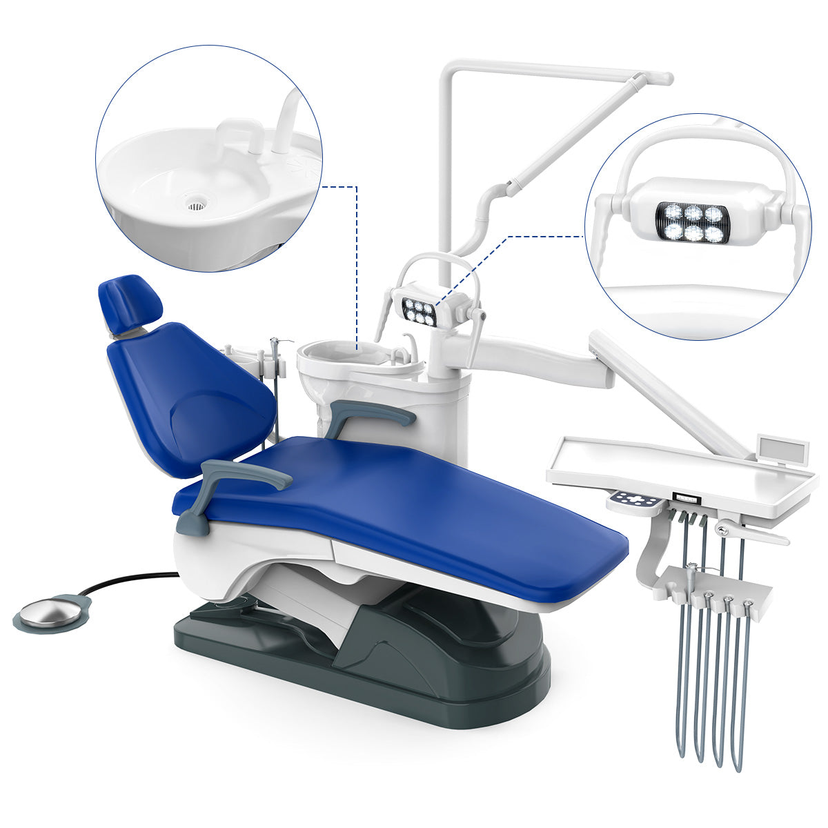 Dental Chair Unit Computer Controlled with Stool Sapphire Blue Hard Leather