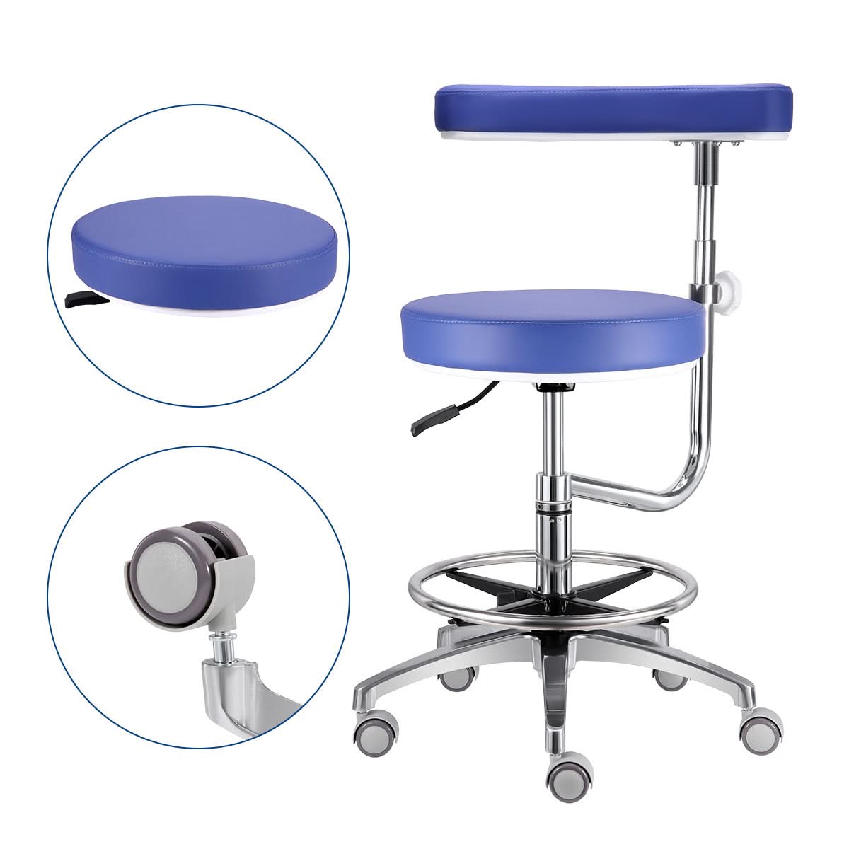 Dental Assistant Stool Chair Armrest Height Adjustable 360° Rotated Blue - pairaydental.com